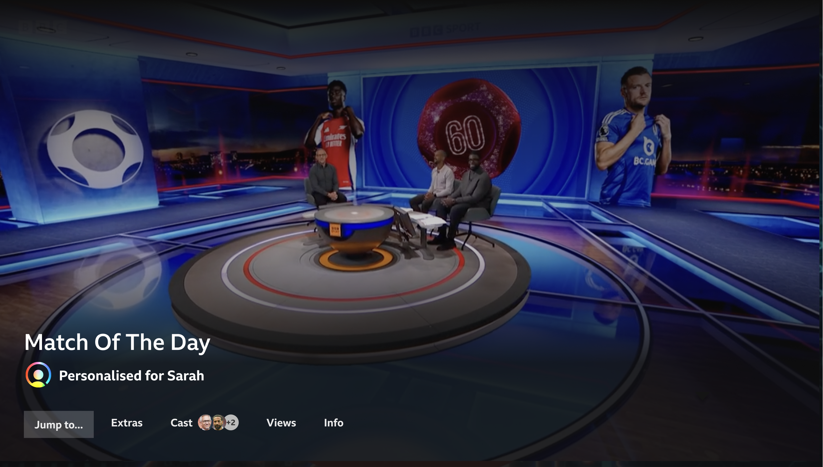 Match of the Day personalization panel on large screens
